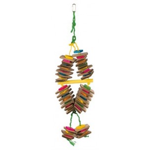 Toy on a sisal rope with cardboard, wood, coloured, 18 × 35 cm, multi coloured