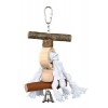Toy with chain, rope and bell, bark wood, 20 cm