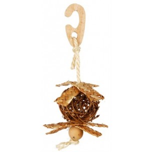 Wicker ball on a rope with nesting material, ř 5.5 cm