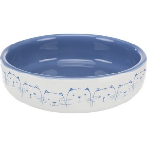 Hello my little cat bowl, flat, ceramic, 0.3 l/ř 15 cm, light blue/white